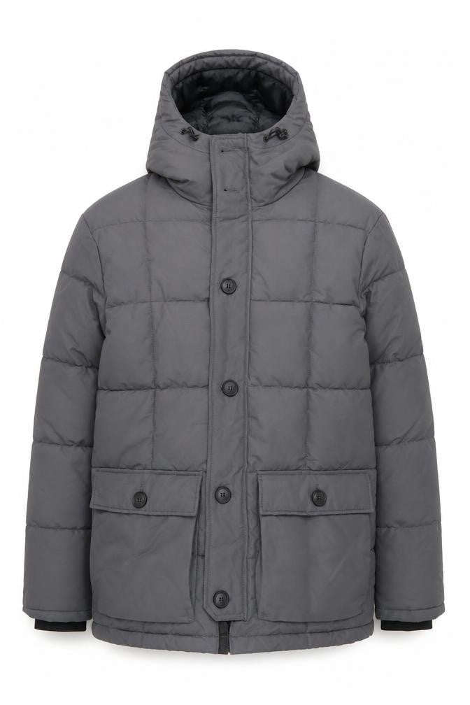 Primark Men’s Grey M Insulated Hooded Puffer Jacket Water Resistant