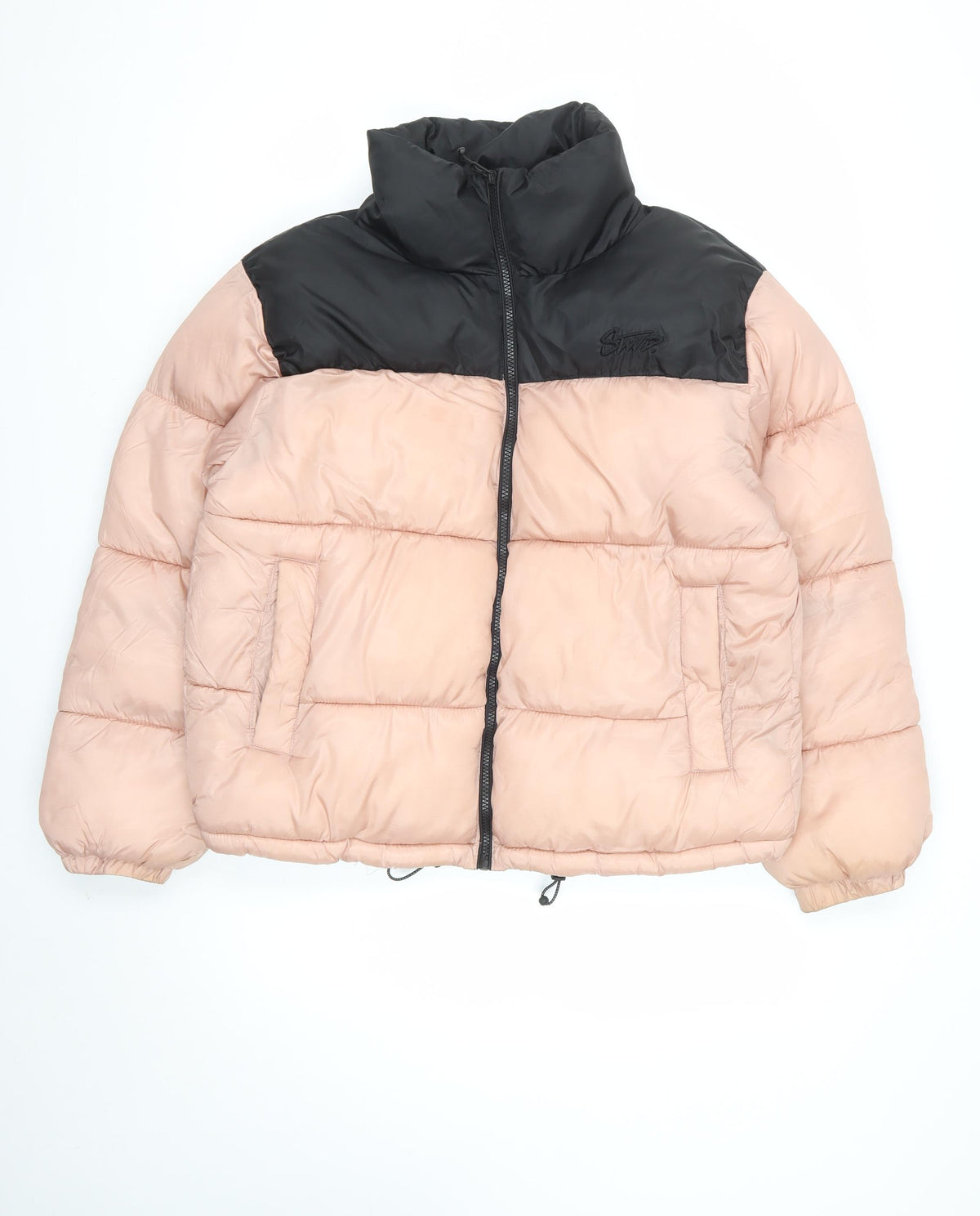 Pull&Bear Women Pink Black M Puffer Jacket Quilted Full Zip