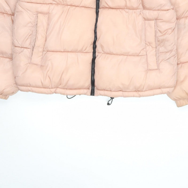 Pull&Bear Women Pink Black M Puffer Jacket Quilted Full Zip