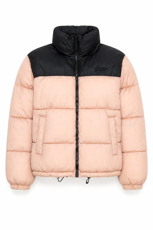 Pull&Bear Women Pink Black M Puffer Jacket Quilted Full Zip