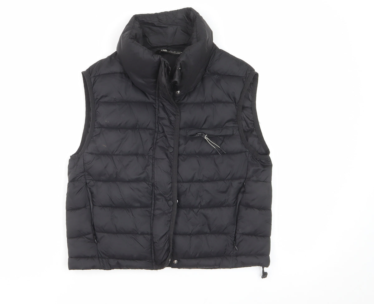 Zara Womens Black S Puffer Gilet Quilted Padded Zip
