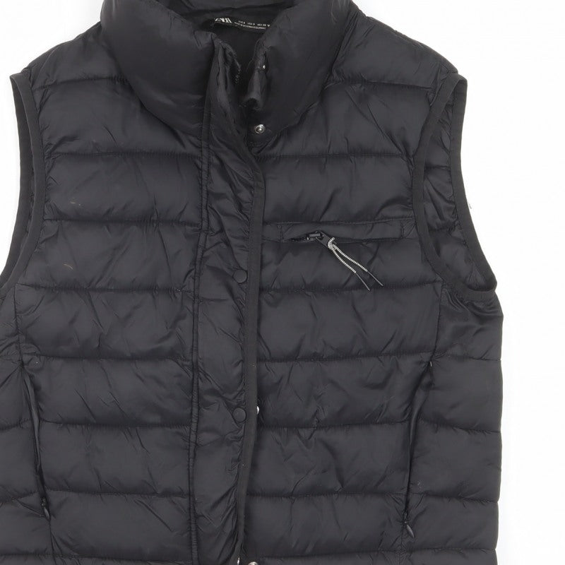 Zara Womens Black S Puffer Gilet Quilted Padded Zip