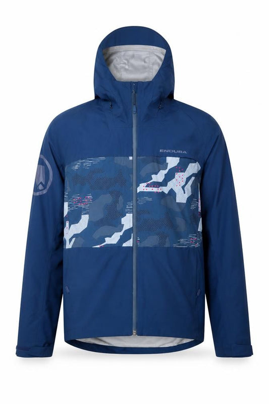 Endura Men’s Blue M Camo Hooded Cycling Windbreaker Jacket