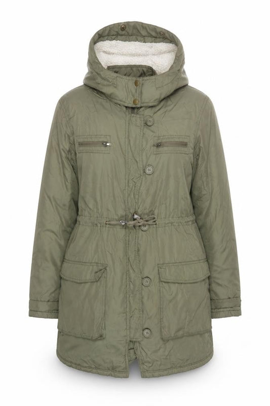 H&M Women’s Green Hooded Parka Coat UK 8 Long Padded