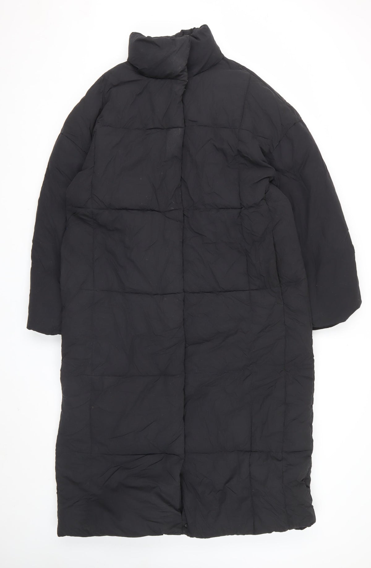 Zara Women Black S Long Quilted Puffer Coat High Neck