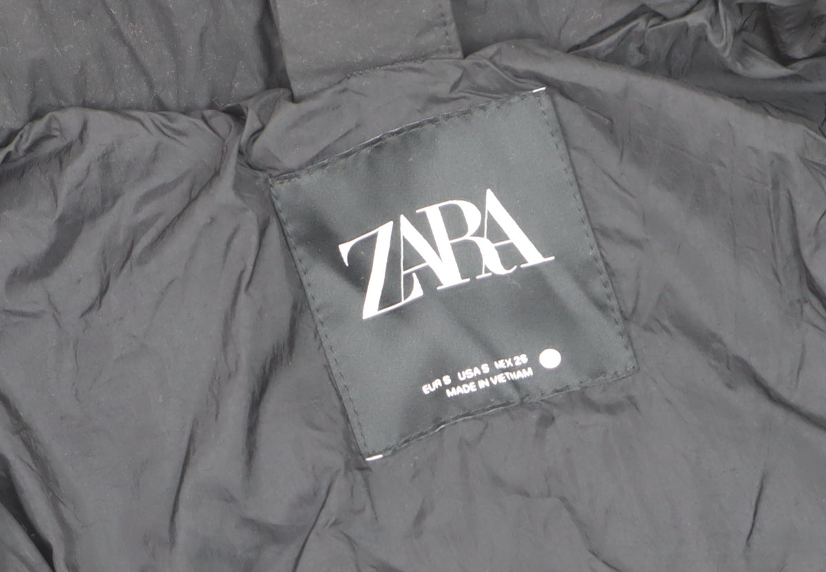 Zara Women Black S Long Quilted Puffer Coat High Neck