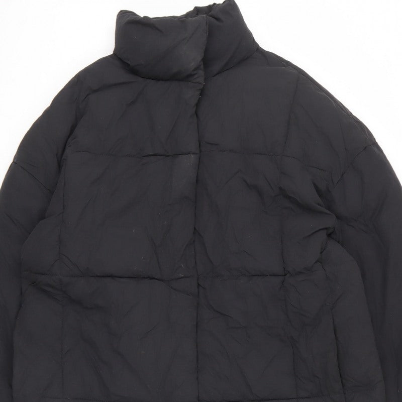 Zara Women Black S Long Quilted Puffer Coat High Neck