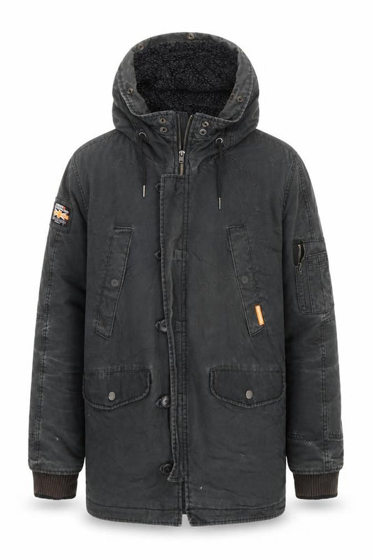 Superdry Mens Black XL Military Parka Hooded Lined Jacket