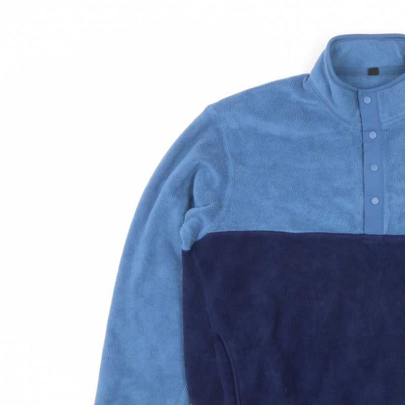 Uniqlo Men’s Blue Navy L Fleece Snap Henley Pullover Pockets