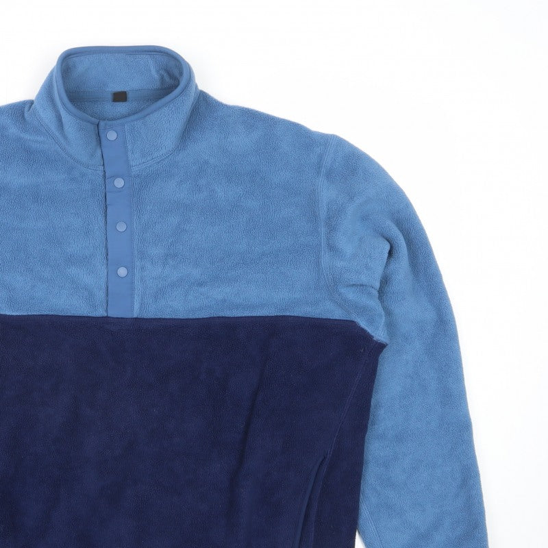 Uniqlo Men’s Blue Navy L Fleece Snap Henley Pullover Pockets
