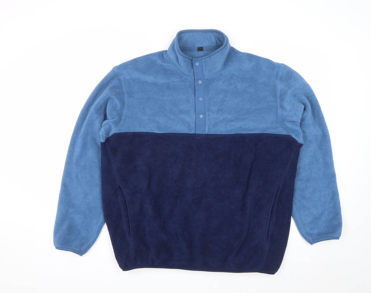 Uniqlo Men’s Blue Navy L Fleece Snap Henley Pullover Pockets