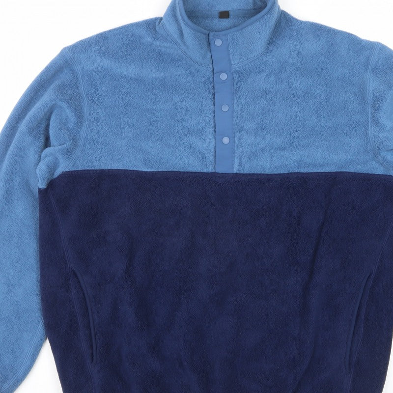 Uniqlo Men’s Blue Navy L Fleece Snap Henley Pullover Pockets