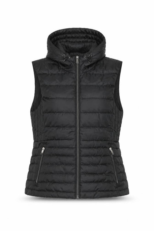 Zara Women Black M Hooded Quilted Puffer Zip Waistcoat