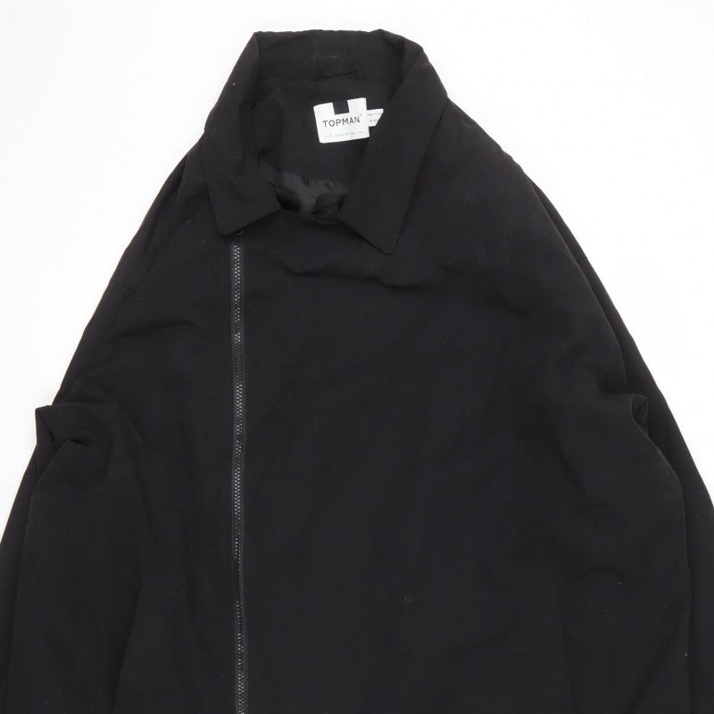 Topman Men’s Black XL Long Zip Overcoat Collared Cotton Blend