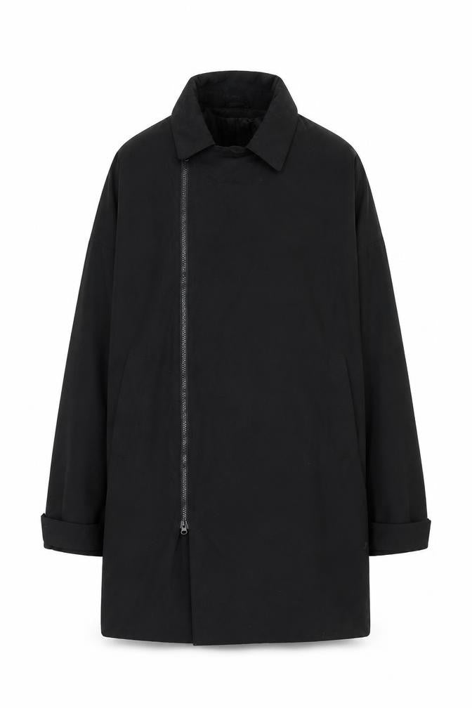 Topman Men’s Black XL Long Zip Overcoat Collared Cotton Blend