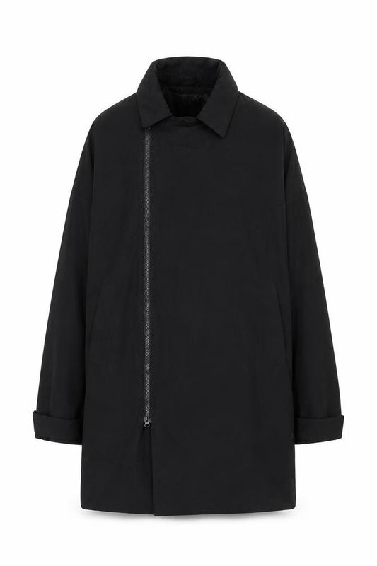 Topman Men’s Black XL Long Zip Overcoat Collared Cotton Blend