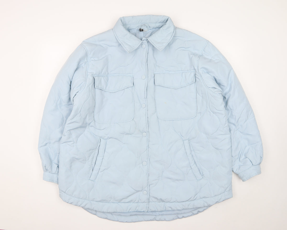 C&A Women’s Blue L Quilted Padded Long Jacket Snap Front