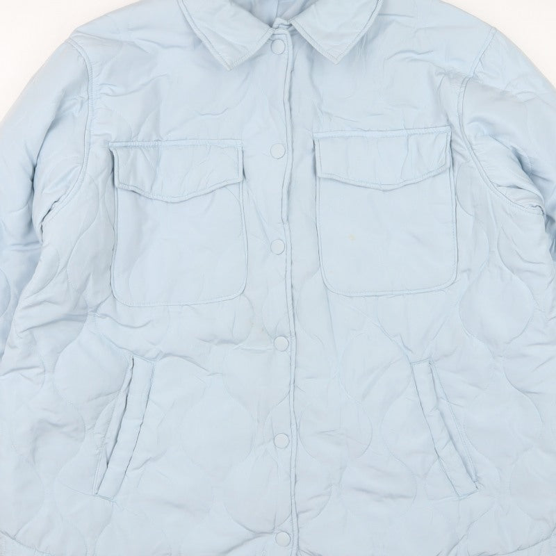 C&A Women’s Blue L Quilted Padded Long Jacket Snap Front