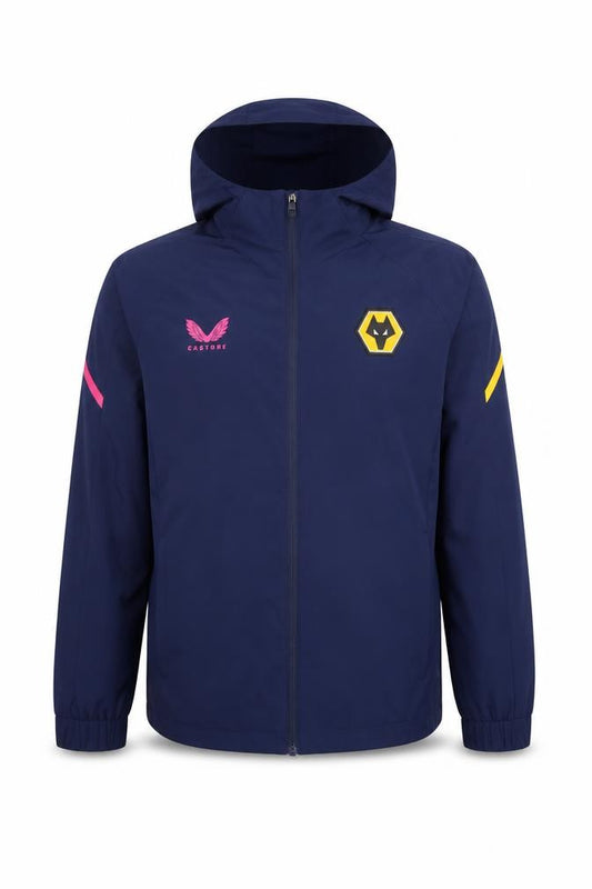 Castore Men's Navy S Wolves Hooded Football Windbreaker Jacket