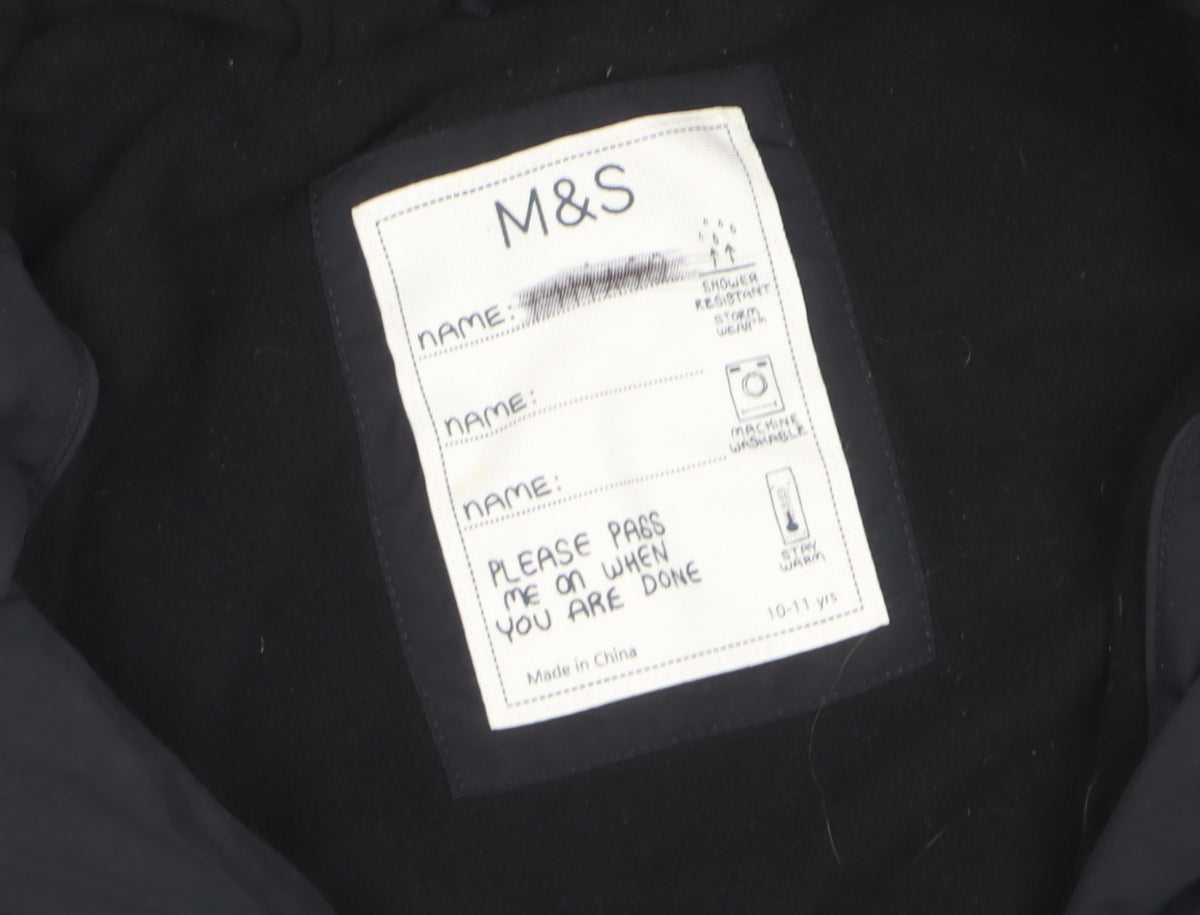 Marks and Spencer Boys Black 10-11 Ski Jacket Hooded Reflective