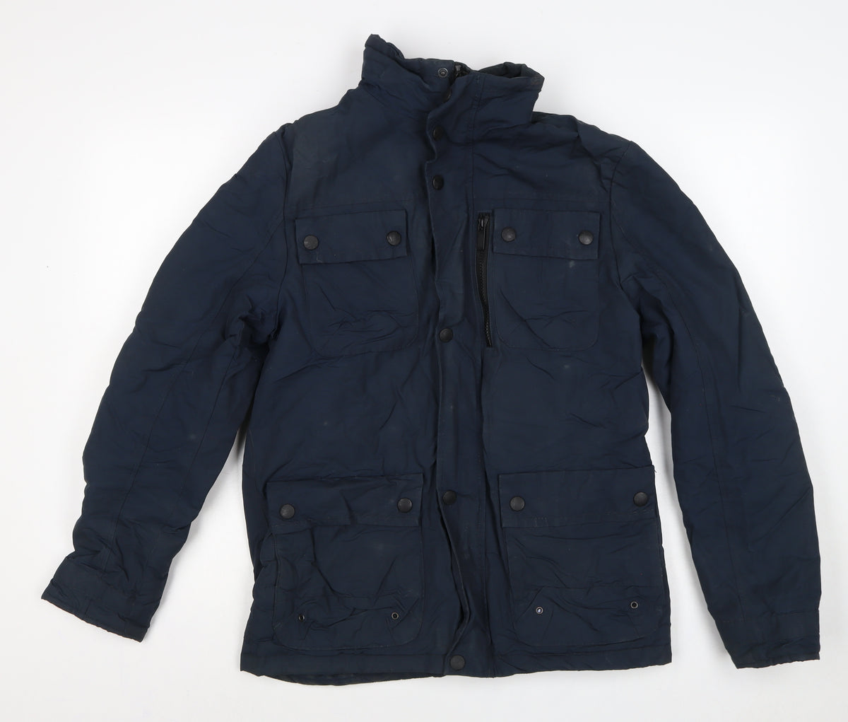 Next Men's Navy Small Padded Military Jacket Zip Pocket Winter Coat