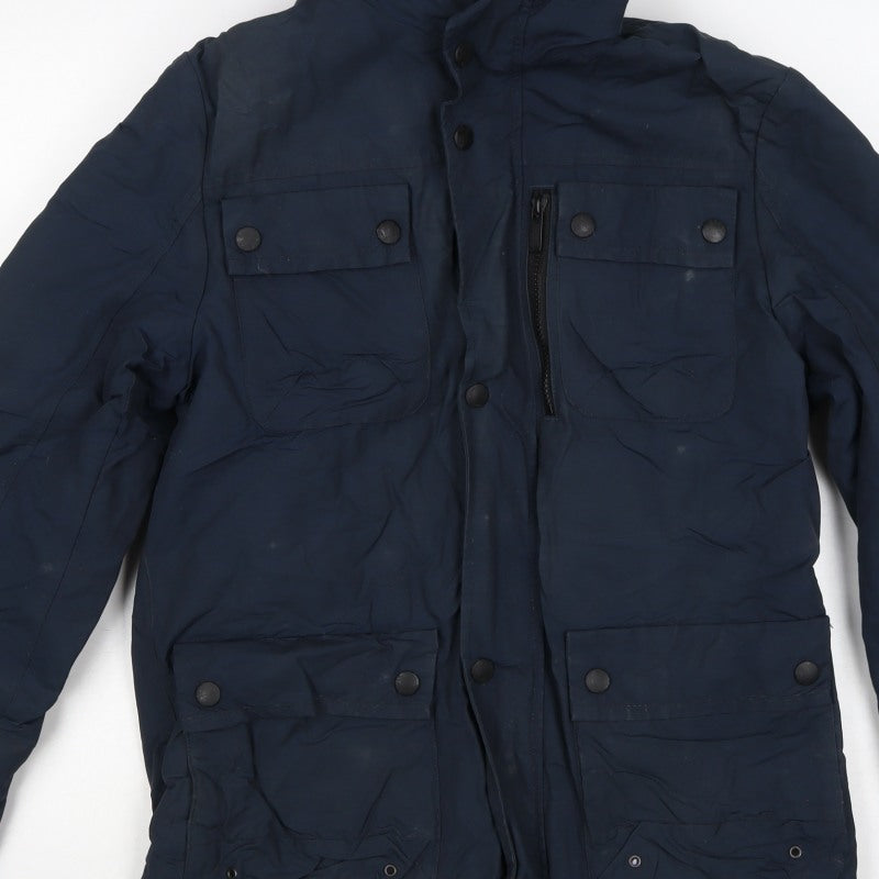 Next Men's Navy Small Padded Military Jacket Zip Pocket Winter Coat