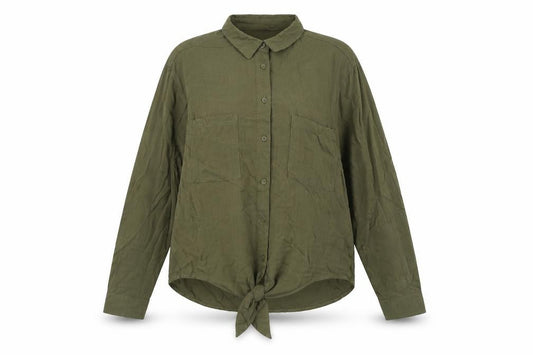 New Look Women’s Green UK 16 Collared Tie Front Button-Up Shirt