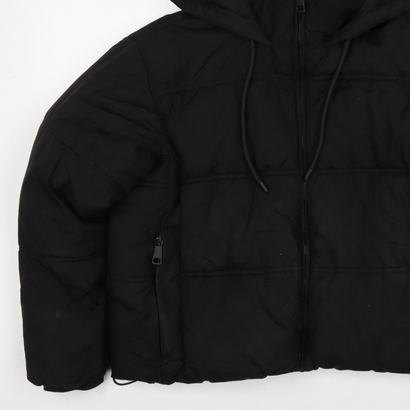 Zara Women’s Black M Hooded Puffer Jacket Short Zip