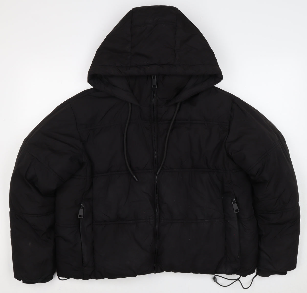 Zara Women’s Black M Hooded Puffer Jacket Short Zip