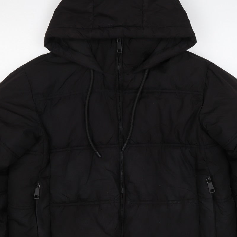 Zara Women’s Black M Hooded Puffer Jacket Short Zip