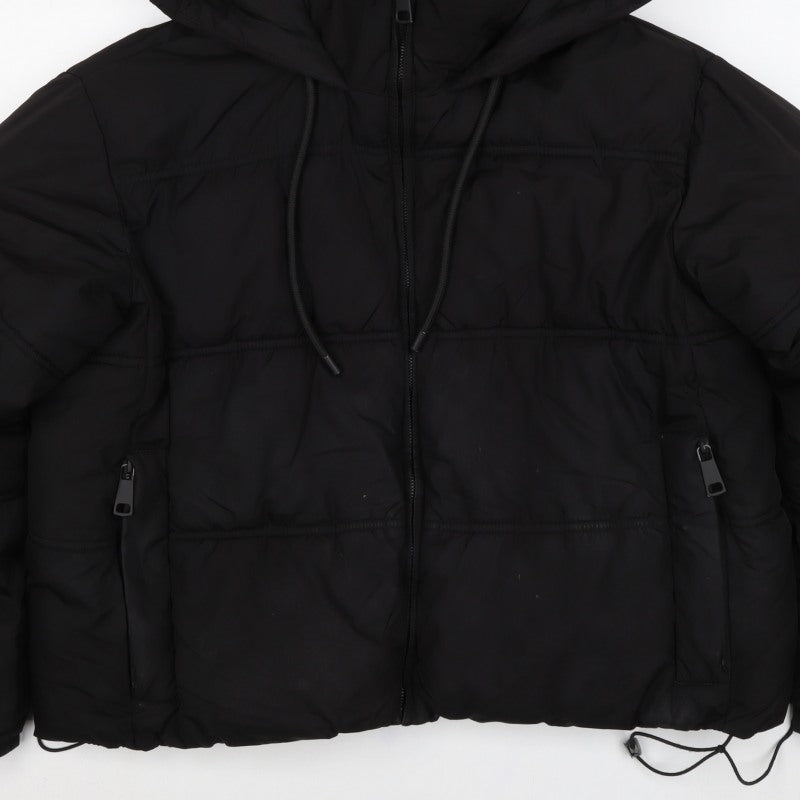 Zara Women’s Black M Hooded Puffer Jacket Short Zip