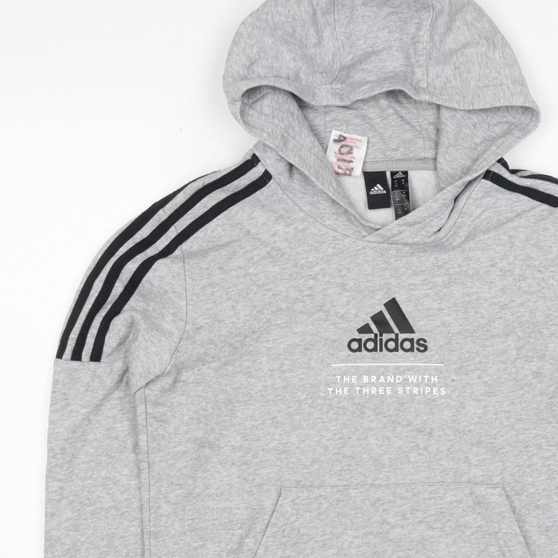 adidas Boys Grey 11-12 Years Pullover Hoodie Logo 3 Stripe