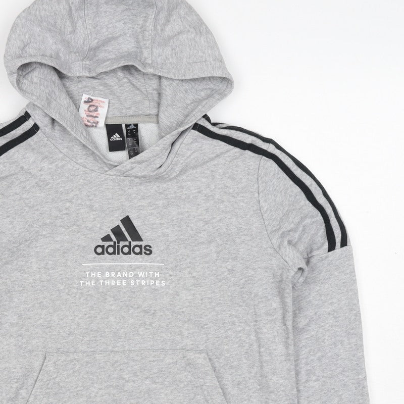 adidas Boys Grey 11-12 Years Pullover Hoodie Logo 3 Stripe