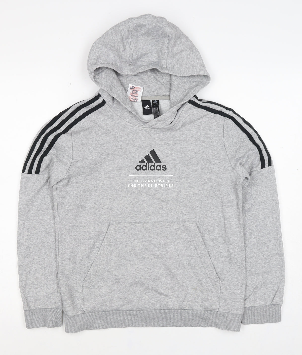 adidas Boys Grey 11-12 Years Pullover Hoodie Logo 3 Stripe