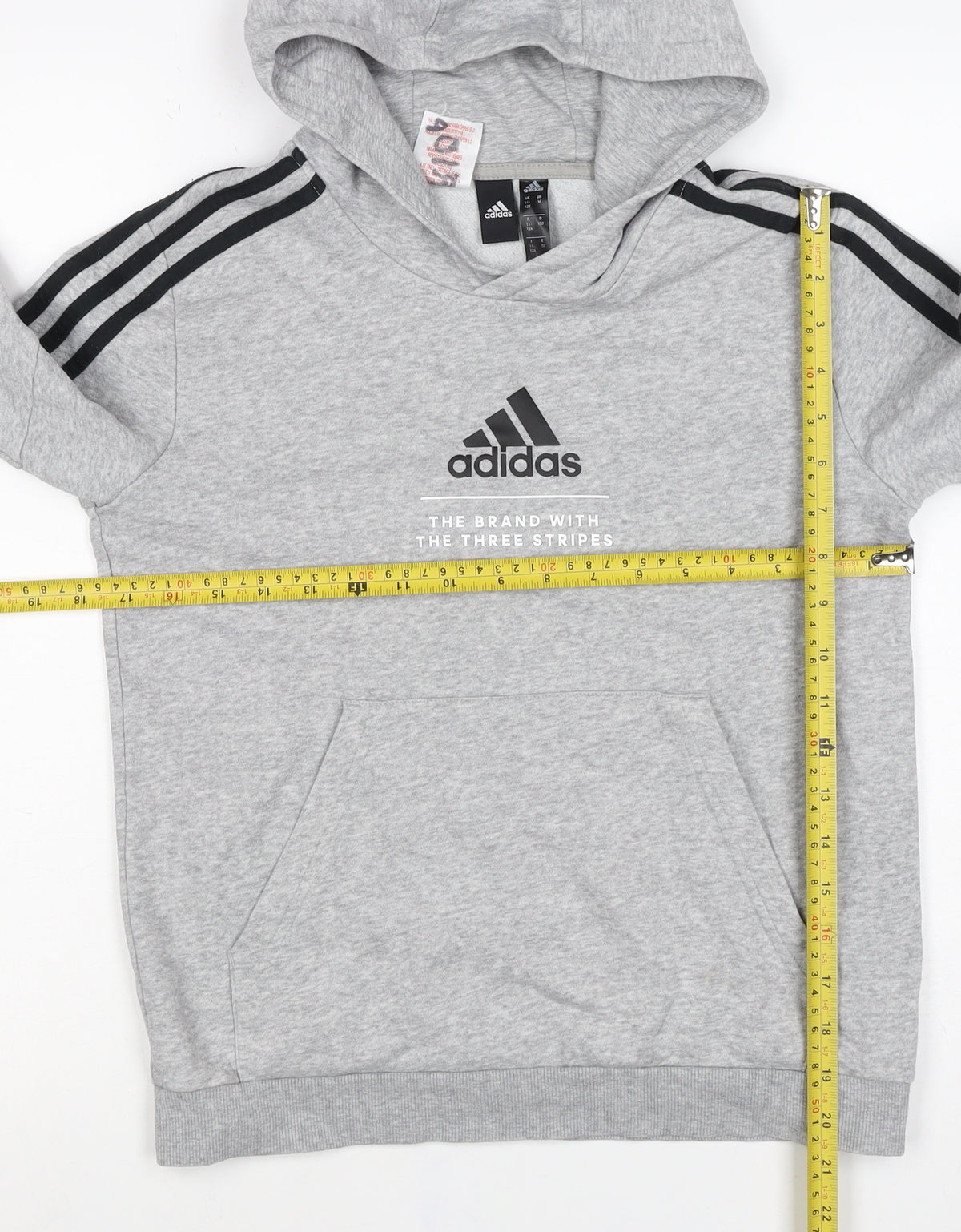 adidas Boys Grey 11-12 Years Pullover Hoodie Logo 3 Stripe