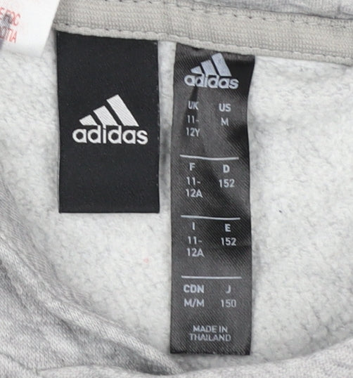 adidas Boys Grey 11-12 Years Pullover Hoodie Logo 3 Stripe