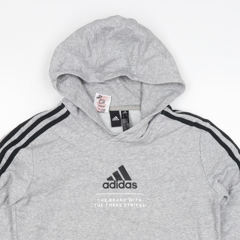 adidas Boys Grey 11-12 Years Pullover Hoodie Logo 3 Stripe
