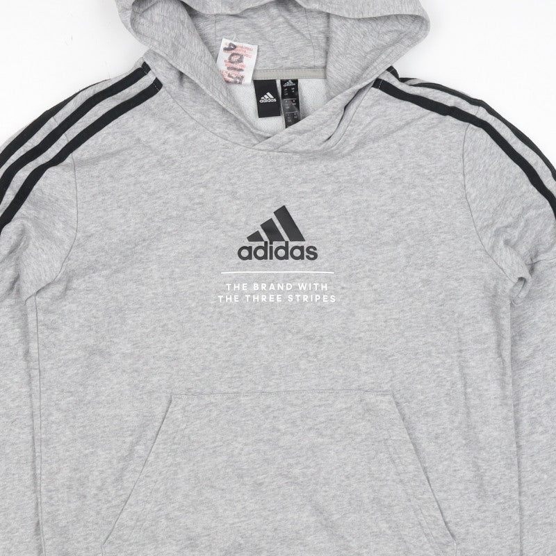 adidas Boys Grey 11-12 Years Pullover Hoodie Logo 3 Stripe