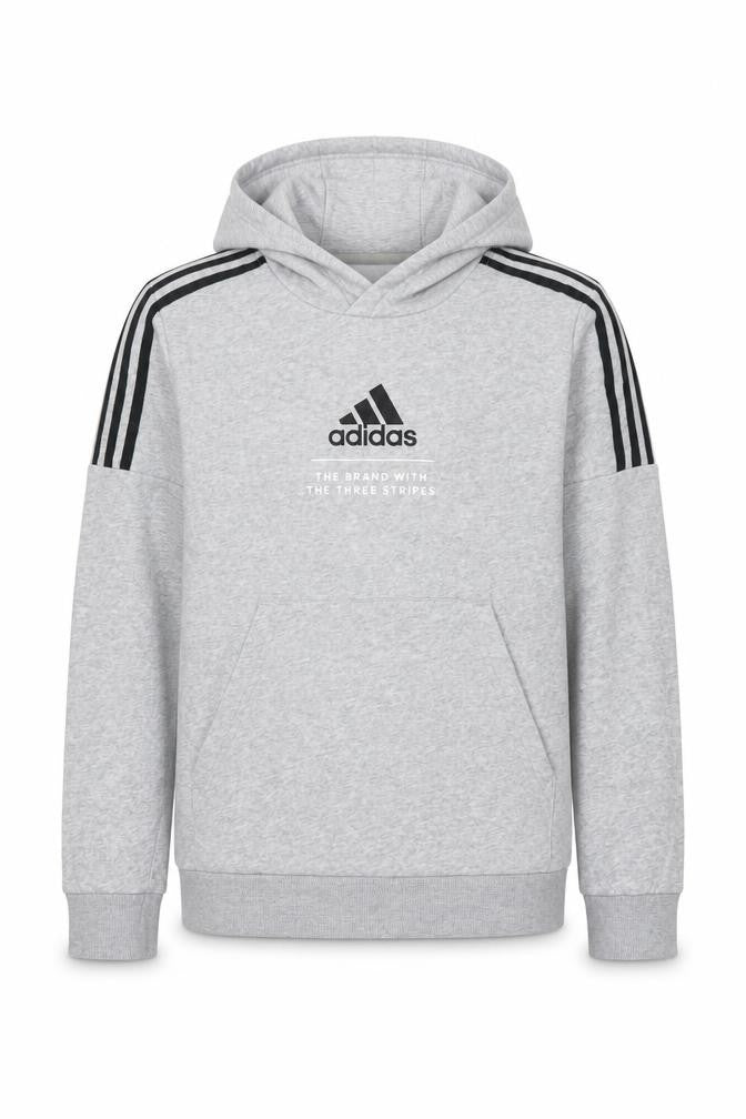 adidas Boys Grey 11-12 Years Pullover Hoodie Logo 3 Stripe