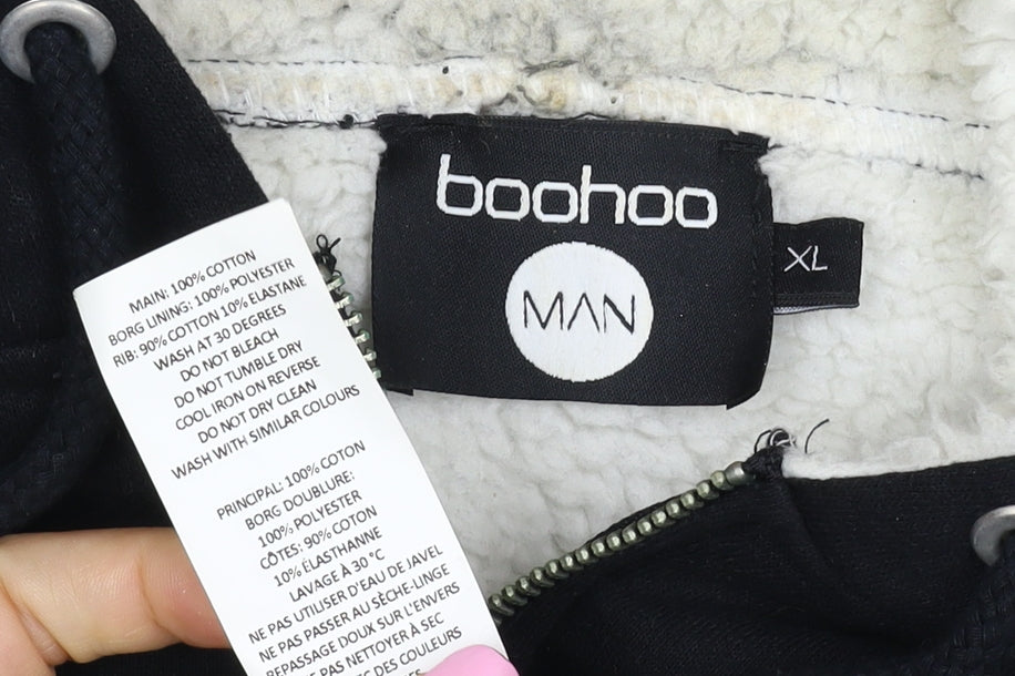 BoohooMAN Men’s Black XL Borg Lined Full Zip Hoodie