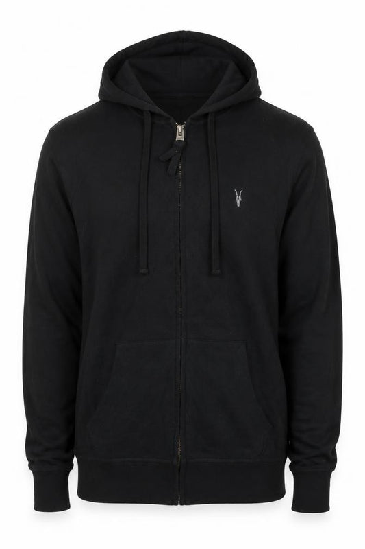 AllSaints Men’s Black Small Full Zip Hooded Cotton Logo Hoodie