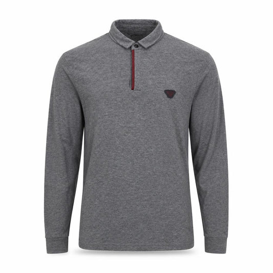 Armani Jeans Men's Grey M Long Sleeve Logo Polo Shirt Button Neck
