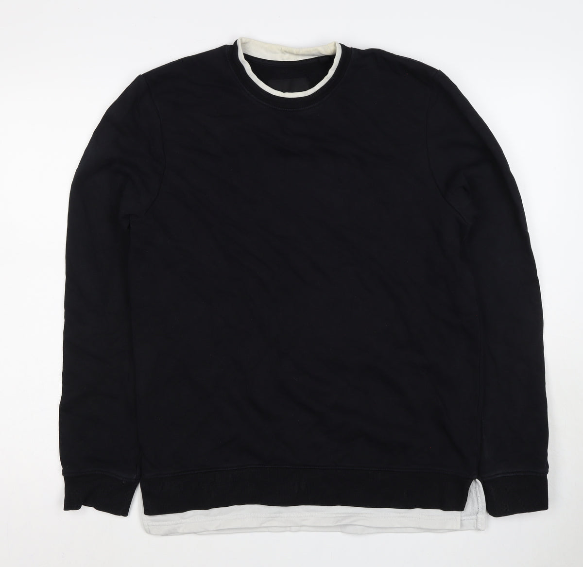 Clockhouse Men’s Black S Crew Neck Layered Hem Pullover Sweatshirt