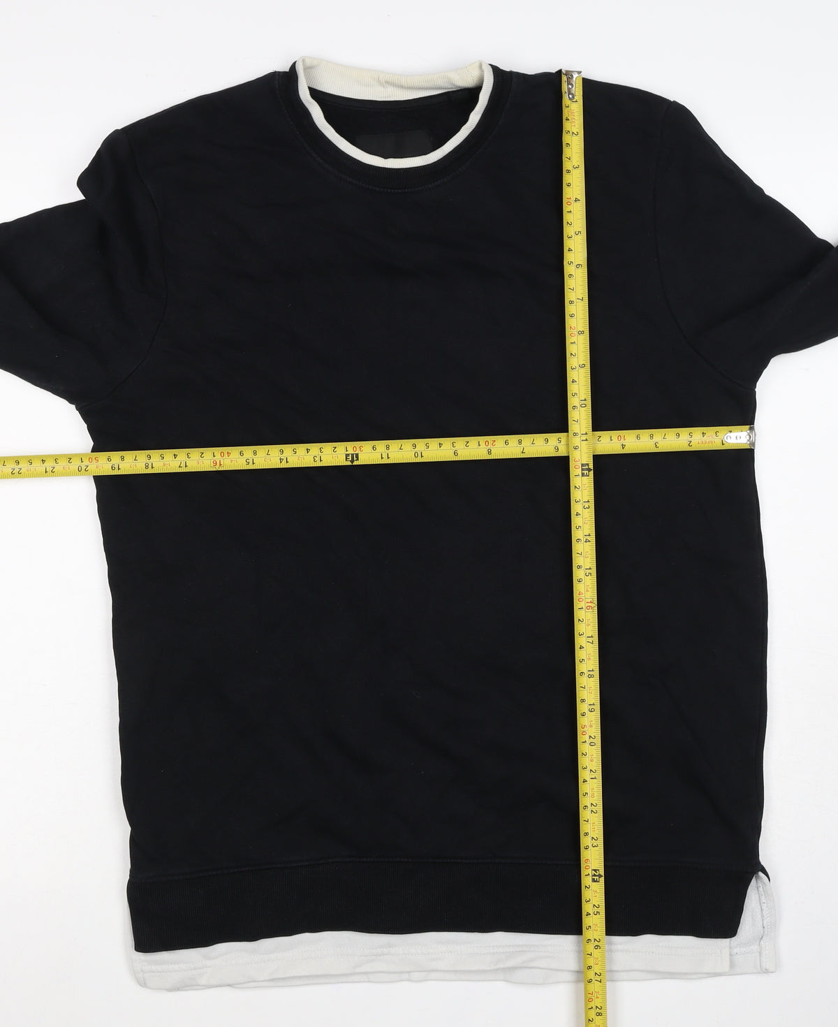 Clockhouse Men’s Black S Crew Neck Layered Hem Pullover Sweatshirt