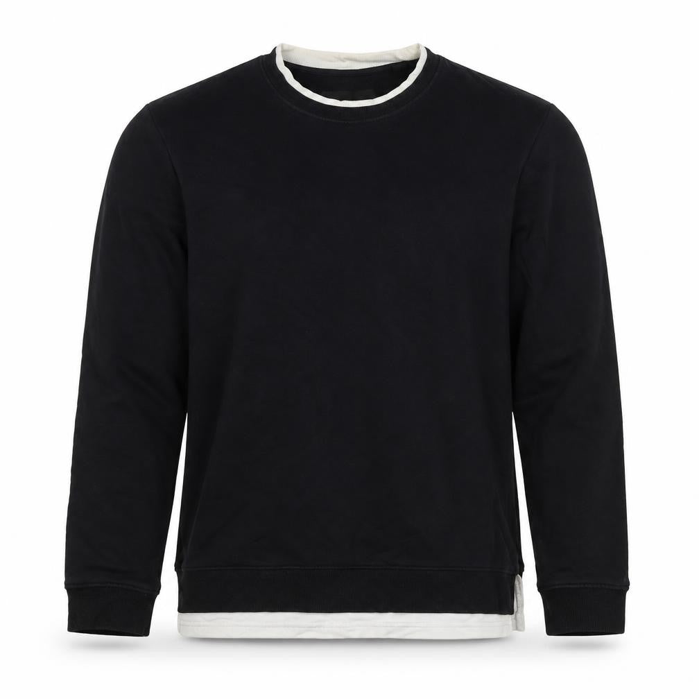 Clockhouse Men’s Black S Crew Neck Layered Hem Pullover Sweatshirt