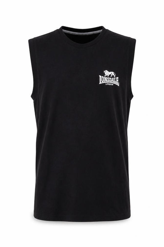 Lonsdale Men's Black Small Sleeveless Crew Neck Logo Vest T-Shirt