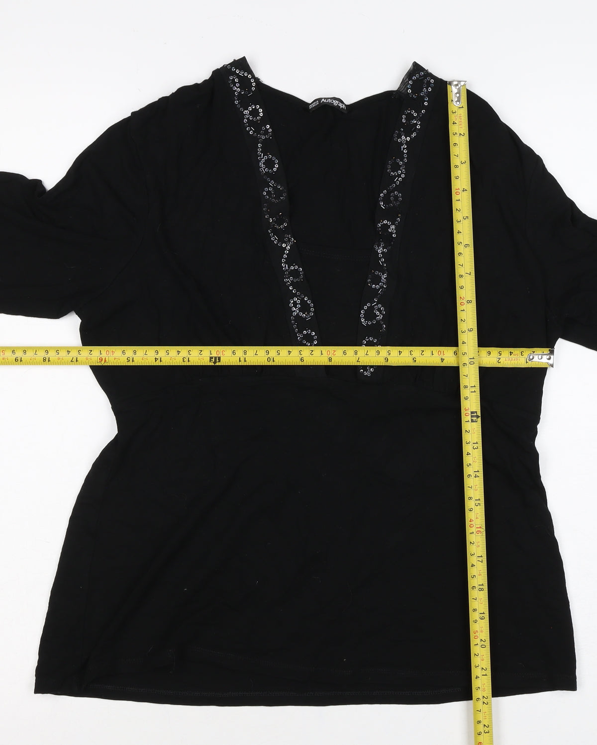 Marks & Spencer Autograph Women Black Sequin V-Neck Tunic UK 18