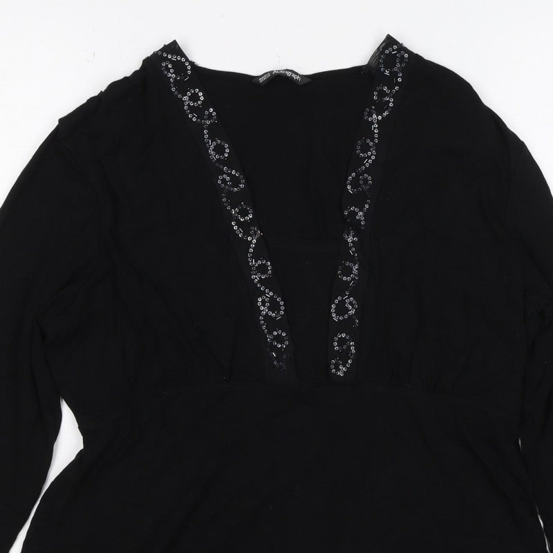 Marks & Spencer Autograph Women Black Sequin V-Neck Tunic UK 18
