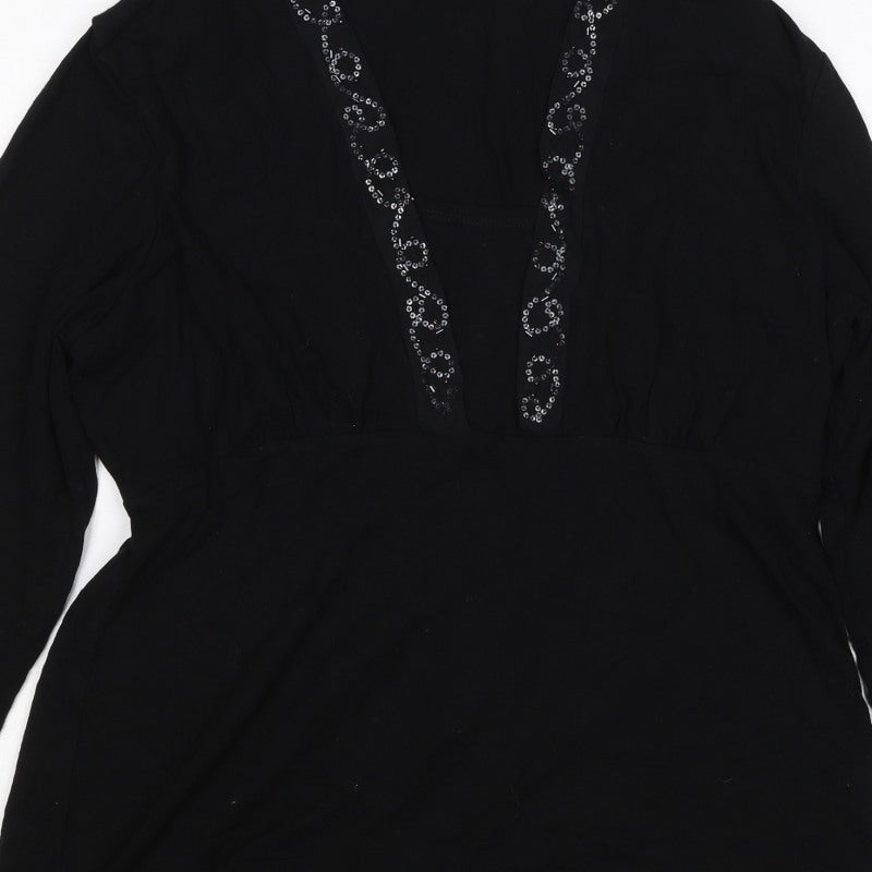 Marks & Spencer Autograph Women Black Sequin V-Neck Tunic UK 18