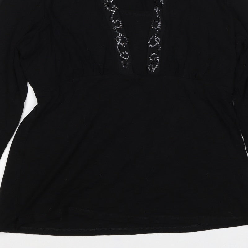 Marks & Spencer Autograph Women Black Sequin V-Neck Tunic UK 18